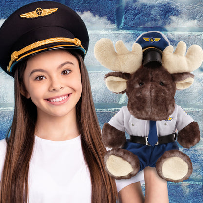 SUPER SOFT PLUSH - BROWNISH SITTING MOOSE PILOT DRESS UP