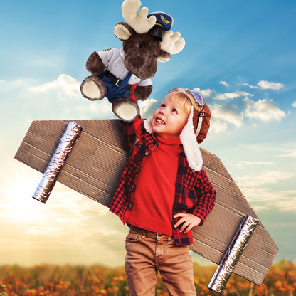 SUPER SOFT PLUSH - BROWNISH SITTING MOOSE PILOT DRESS UP