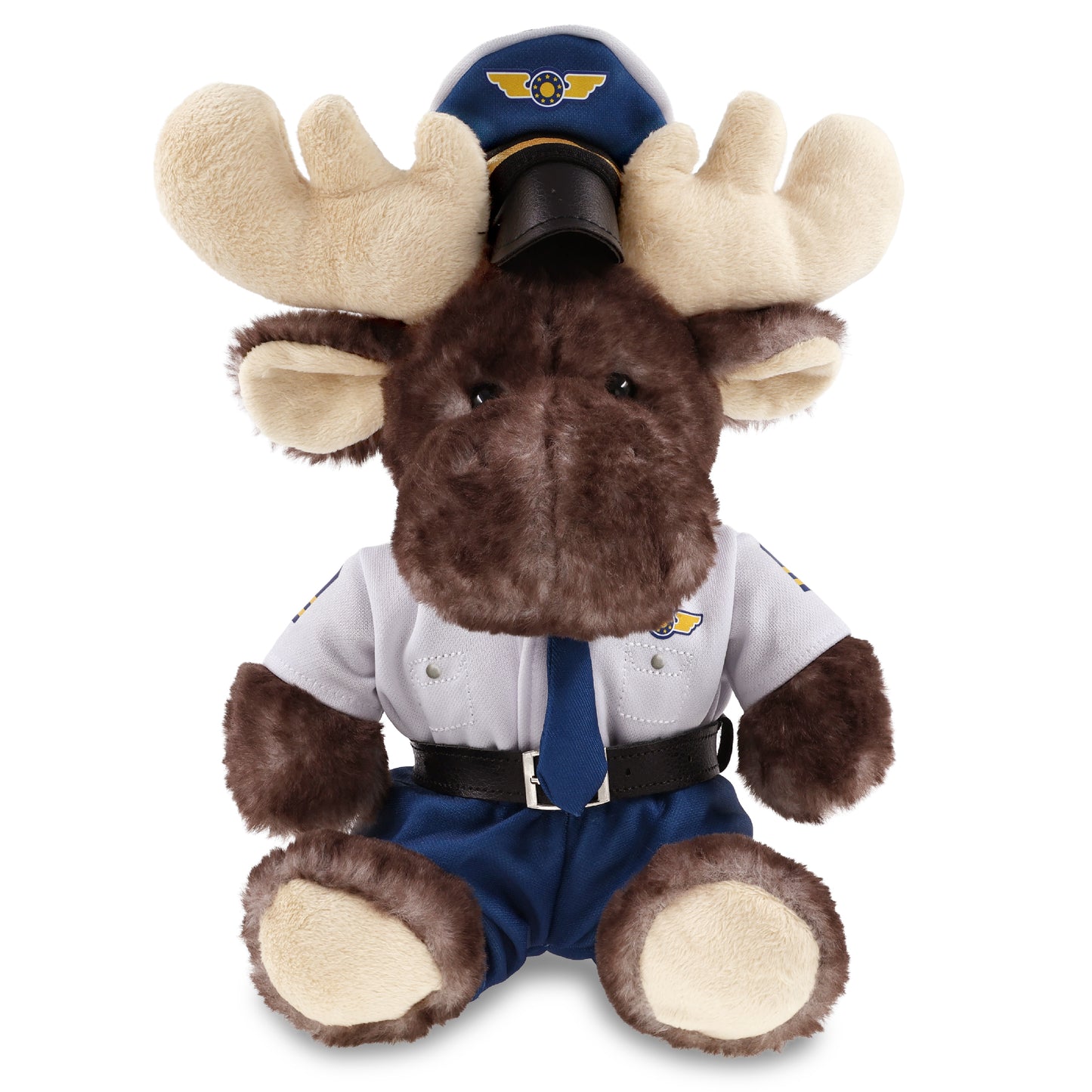 SUPER SOFT PLUSH - BROWNISH SITTING MOOSE PILOT DRESS UP