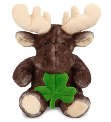 DolliBu Sitting Moose Stuffed Animal with Green Plush Shamrock - 10 Inches