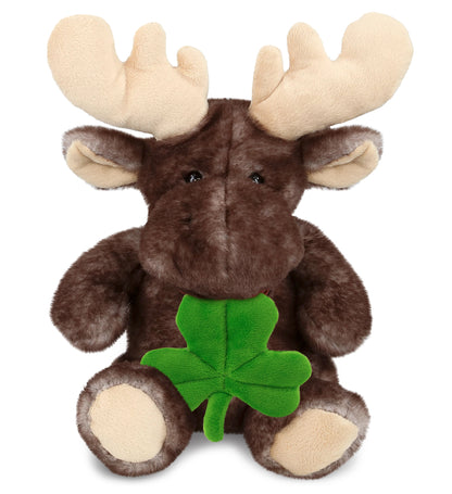 DolliBu Sitting Moose Stuffed Animal with Green Plush Shamrock - 10 Inches