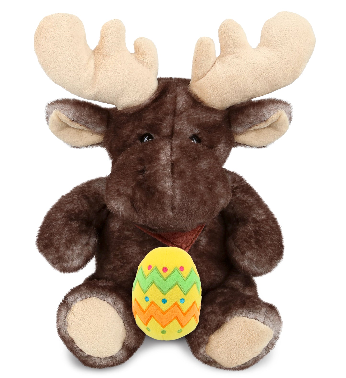 DolliBu Cute Brownish Sitting Moose with Yellow Easter Egg Plush - 10 Inches