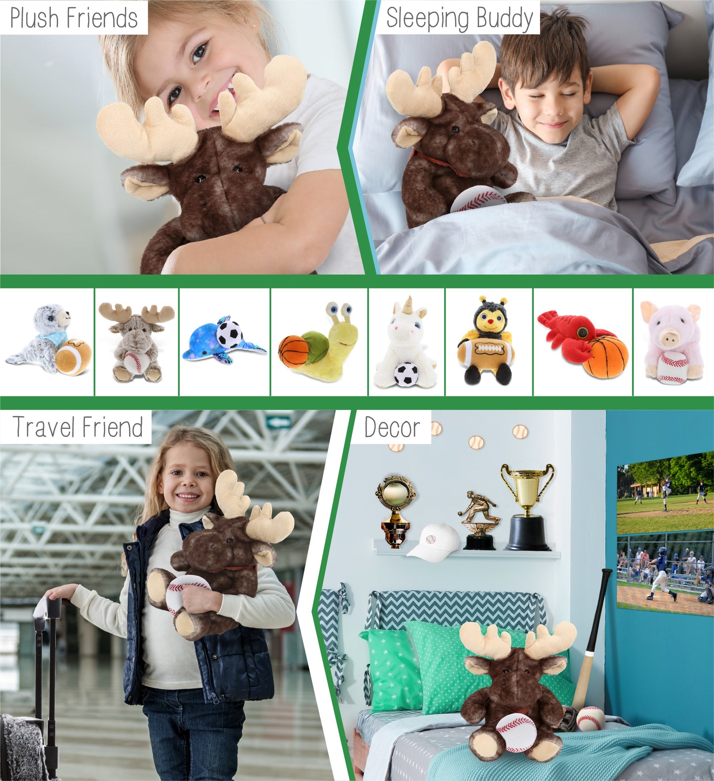 SUPER SOFT PLUSH - BROWNISH SITTING MOOSE WITH BASEBALL PLUSH