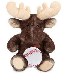 SUPER SOFT PLUSH - BROWNISH SITTING MOOSE WITH BASEBALL PLUSH