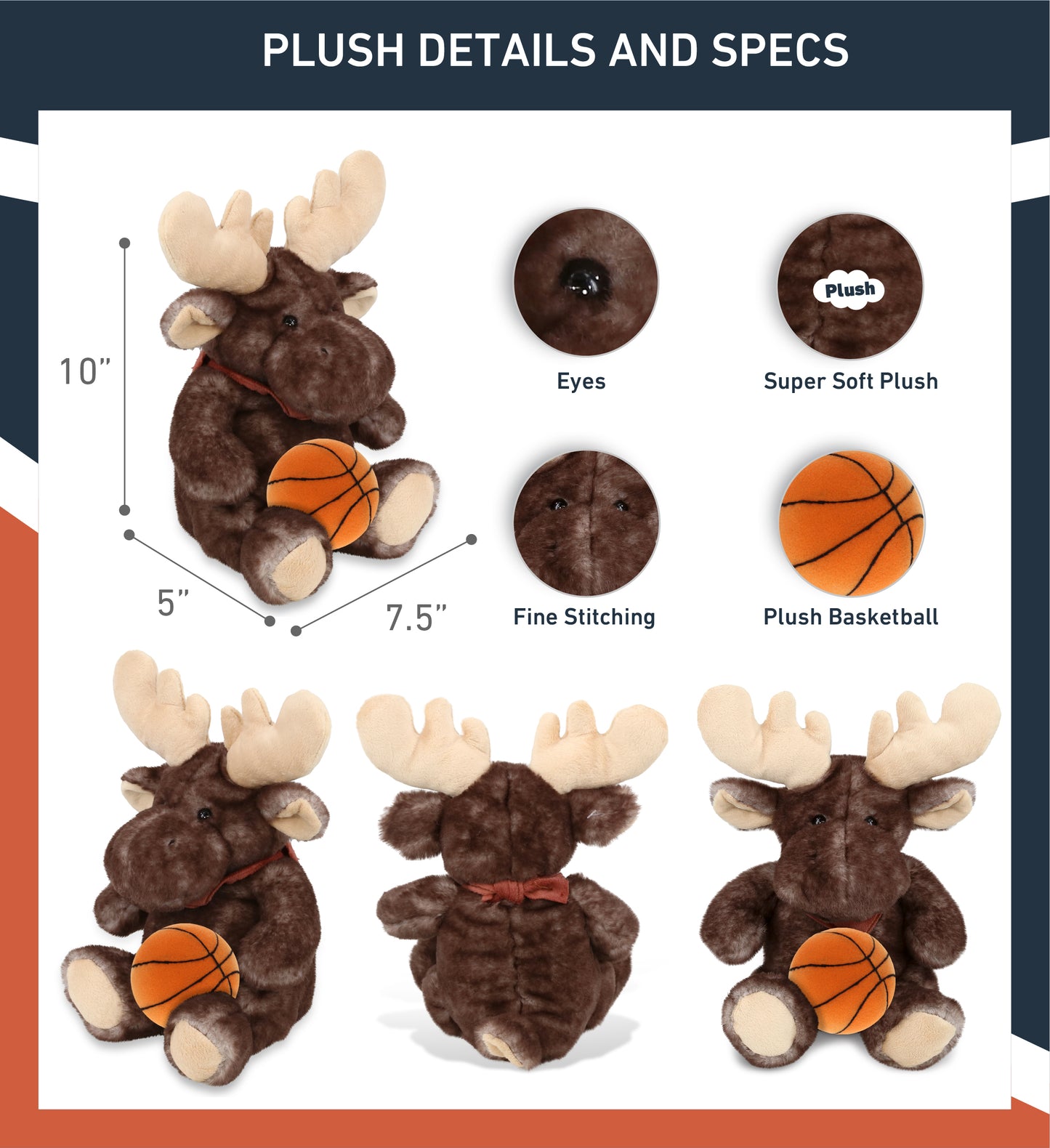 SUPER SOFT PLUSH - BROWNISH SITTING MOOSE WITH BASKETBALL PLUSH