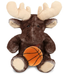 SUPER SOFT PLUSH - BROWNISH SITTING MOOSE WITH BASKETBALL PLUSH