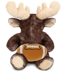 SUPER SOFT PLUSH - BROWNISH SITTING MOOSE WITH FOOTBALL PLUSH