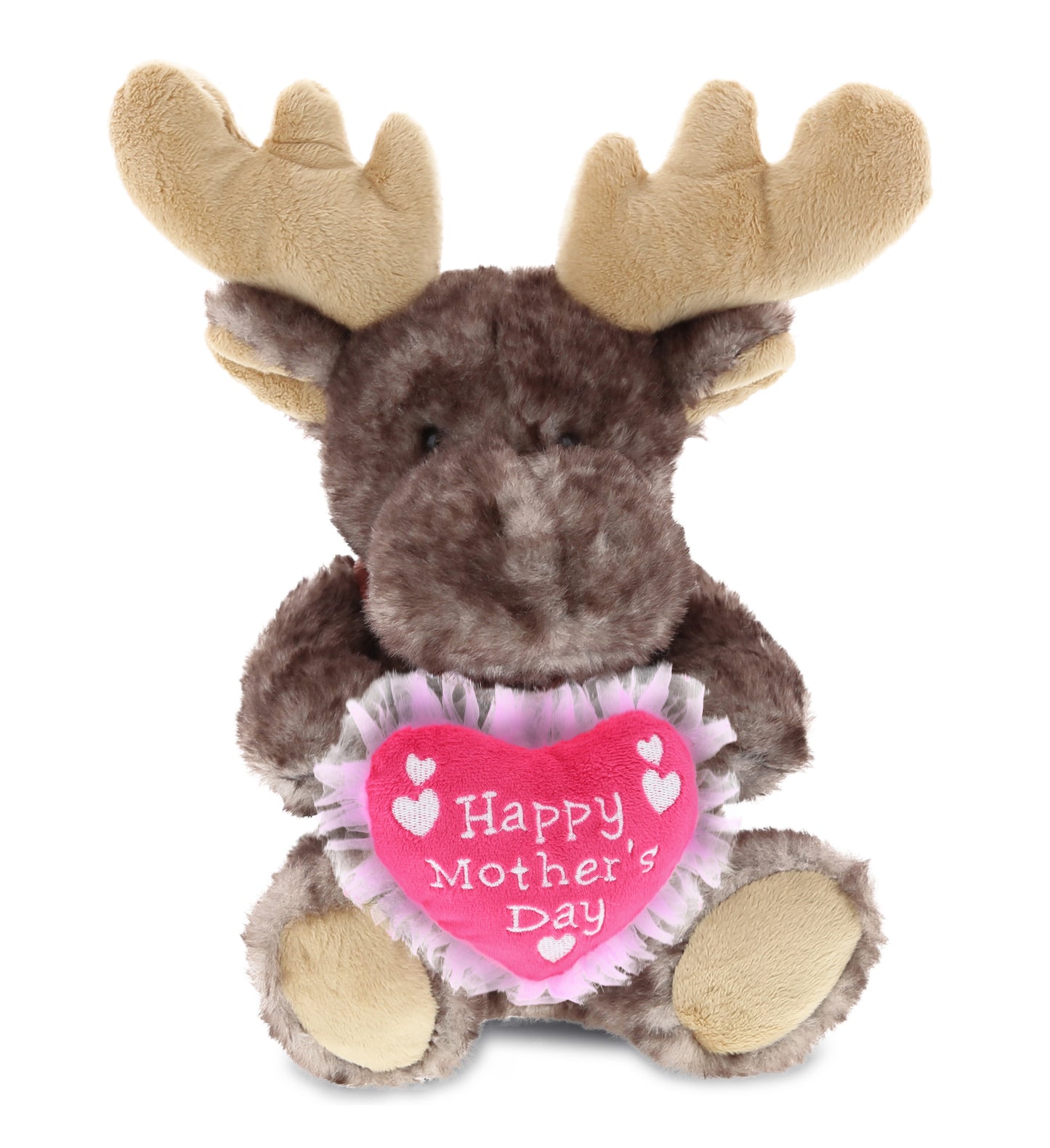 PLUSH MOTHERS DAY HEART - SUPER SOFT PLUSH - BROWNISH SITTING MOOSE
