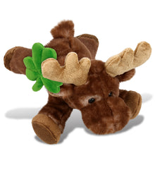 DolliBu Brown Lying Moose Stuffed Animal with Green Plush Shamrock - 9 Inches