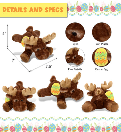 DolliBu Super Soft Brown Lying Moose with Yellow Easter Egg Plush - 9 Inches