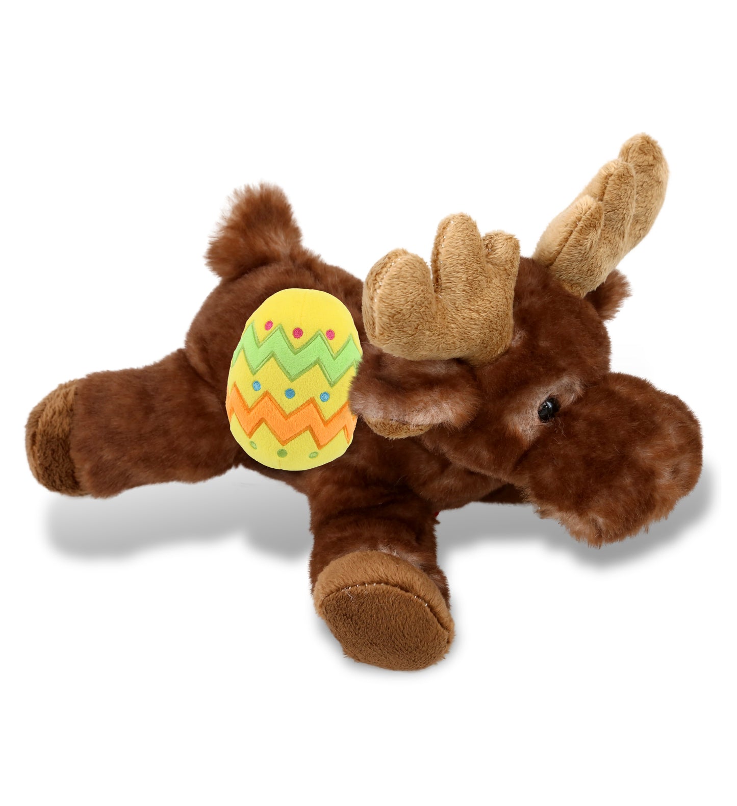 DolliBu Super Soft Brown Lying Moose with Yellow Easter Egg Plush - 9 Inches