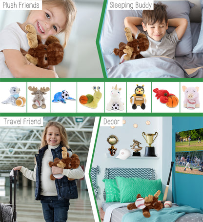 SUPER SOFT PLUSH - BROWN LYING MOOSE WITH BASEBALL PLUSH