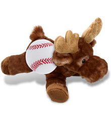 SUPER SOFT PLUSH - BROWN LYING MOOSE WITH BASEBALL PLUSH