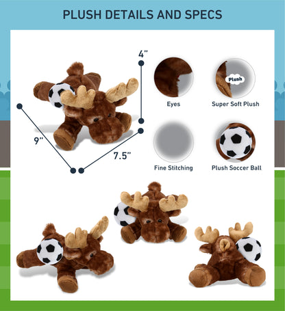 SUPER SOFT PLUSH - BROWN LYING MOOSE WITH SOCCER PLUSH