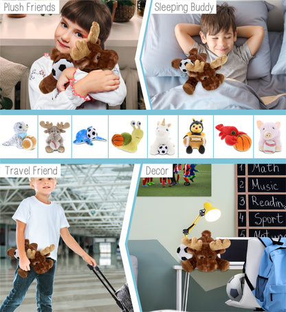 SUPER SOFT PLUSH - BROWN LYING MOOSE WITH SOCCER PLUSH