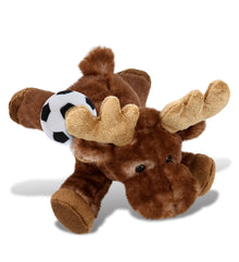 SUPER SOFT PLUSH - BROWN LYING MOOSE WITH SOCCER PLUSH