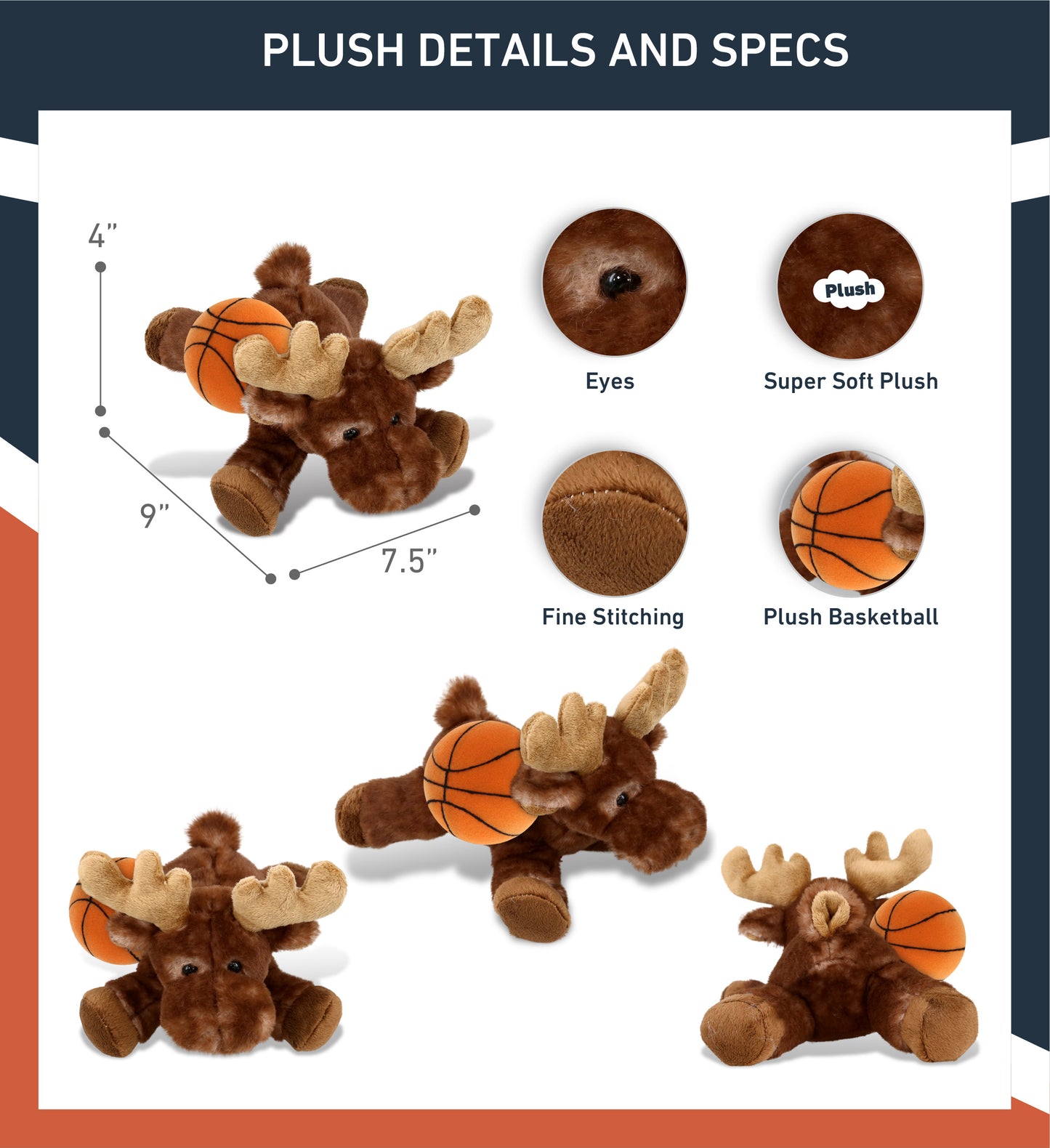 SUPER SOFT PLUSH - BROWN LYING MOOSE WITH BASKETBALL PLUSH