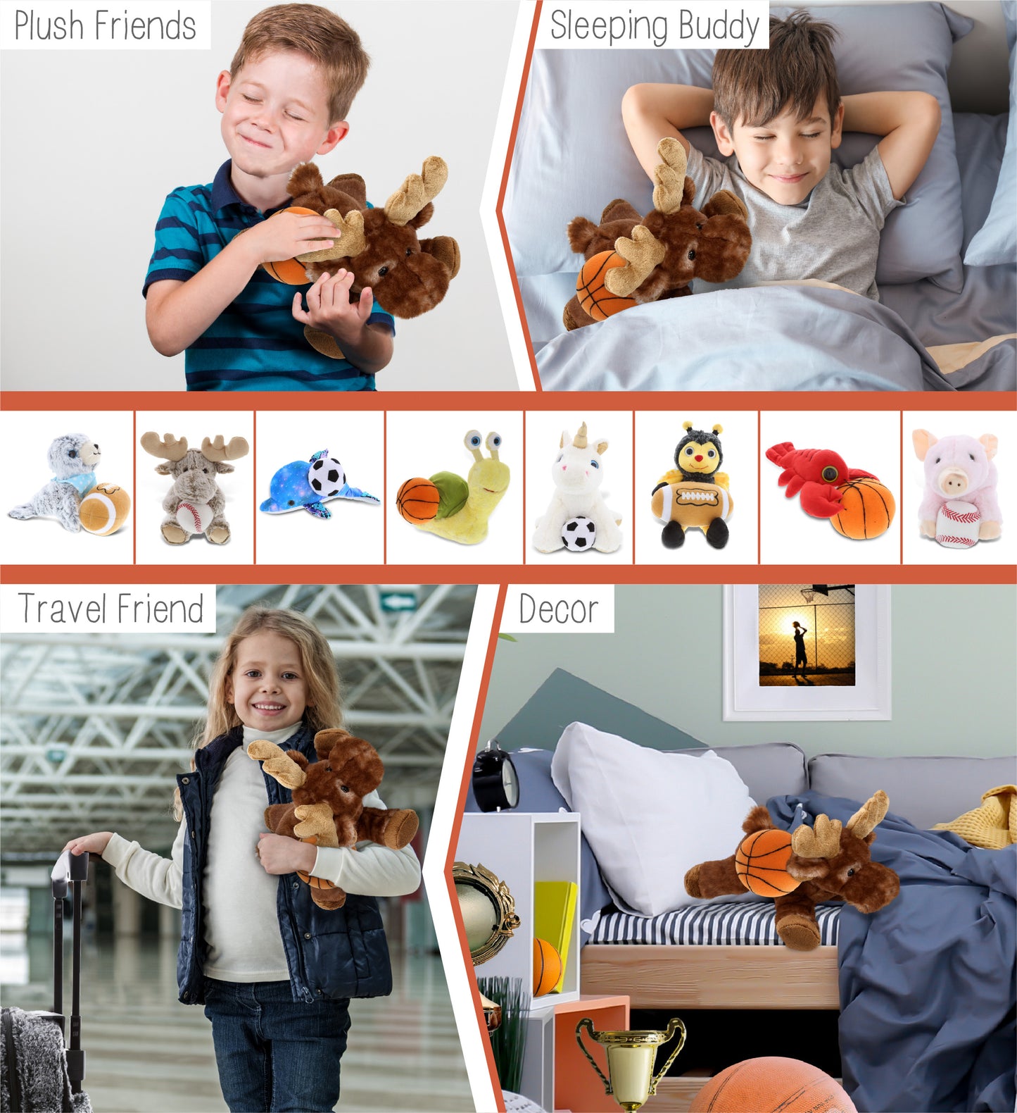 SUPER SOFT PLUSH - BROWN LYING MOOSE WITH BASKETBALL PLUSH