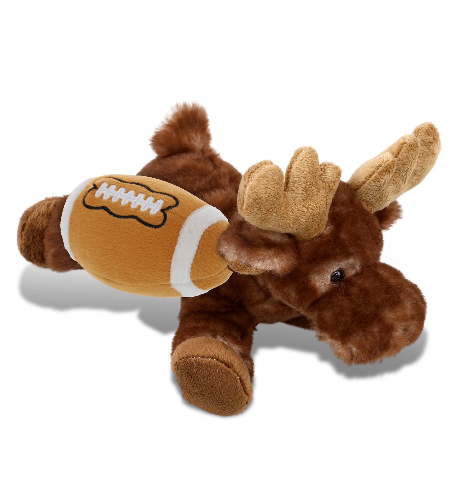 SUPER SOFT PLUSH - BROWN LYING MOOSE WITH FOOTBALL PLUSH