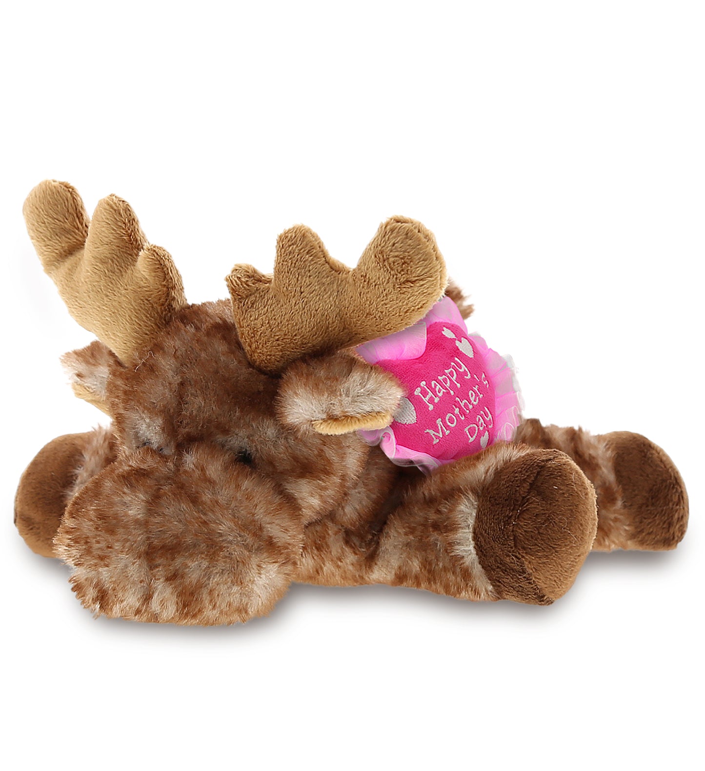 PLUSH MOTHERS DAY HEART - SUPER SOFT PLUSH - BROWN LYING MOOSE