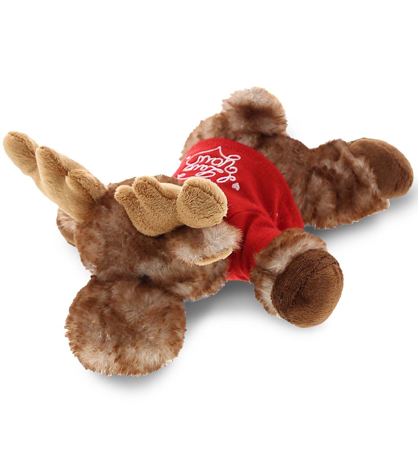 PLUSH I LOVE YOU RED SHIRT- SUPER SOFT PLUSH - BROWN LYING MOOSE