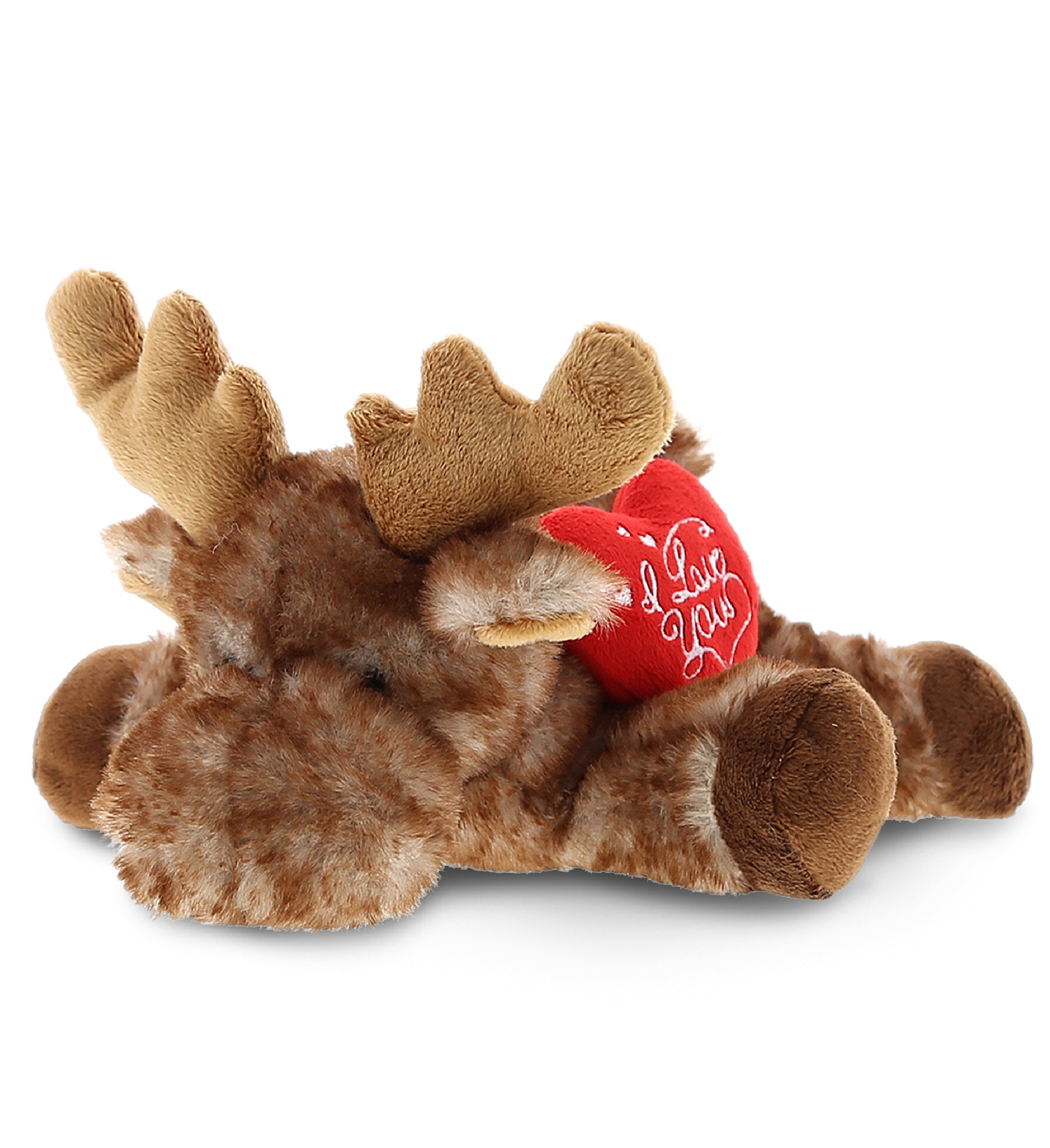 PLUSH I LOVE YOU RED HEART - SUPER SOFT PLUSH - BROWN LYING MOOSE