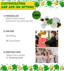 DolliBu Cute Lying Dog Stuffed Animal with Green Plush Shamrock - 14 Inches