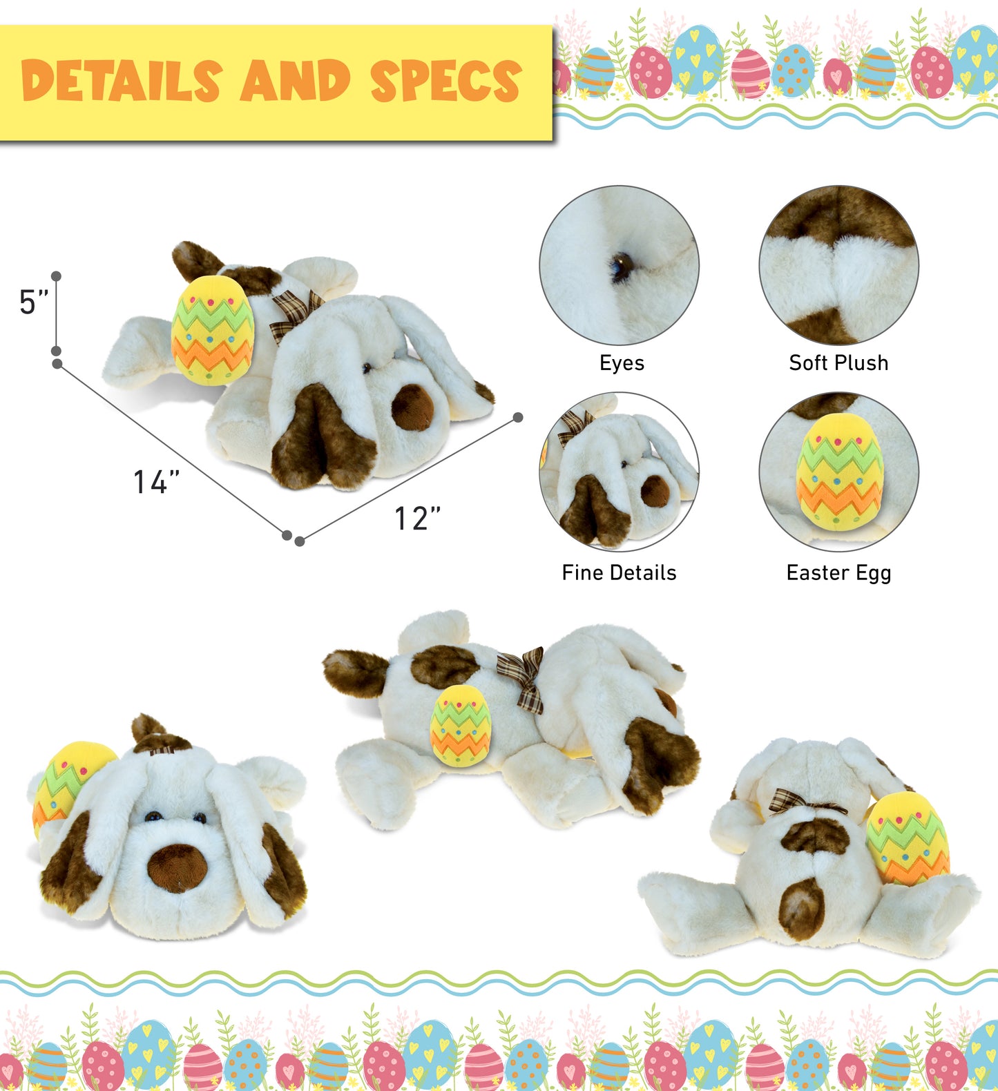 DolliBu Super Soft Cute Lying Dog with Yellow Easter Egg Plush - 14 Inches