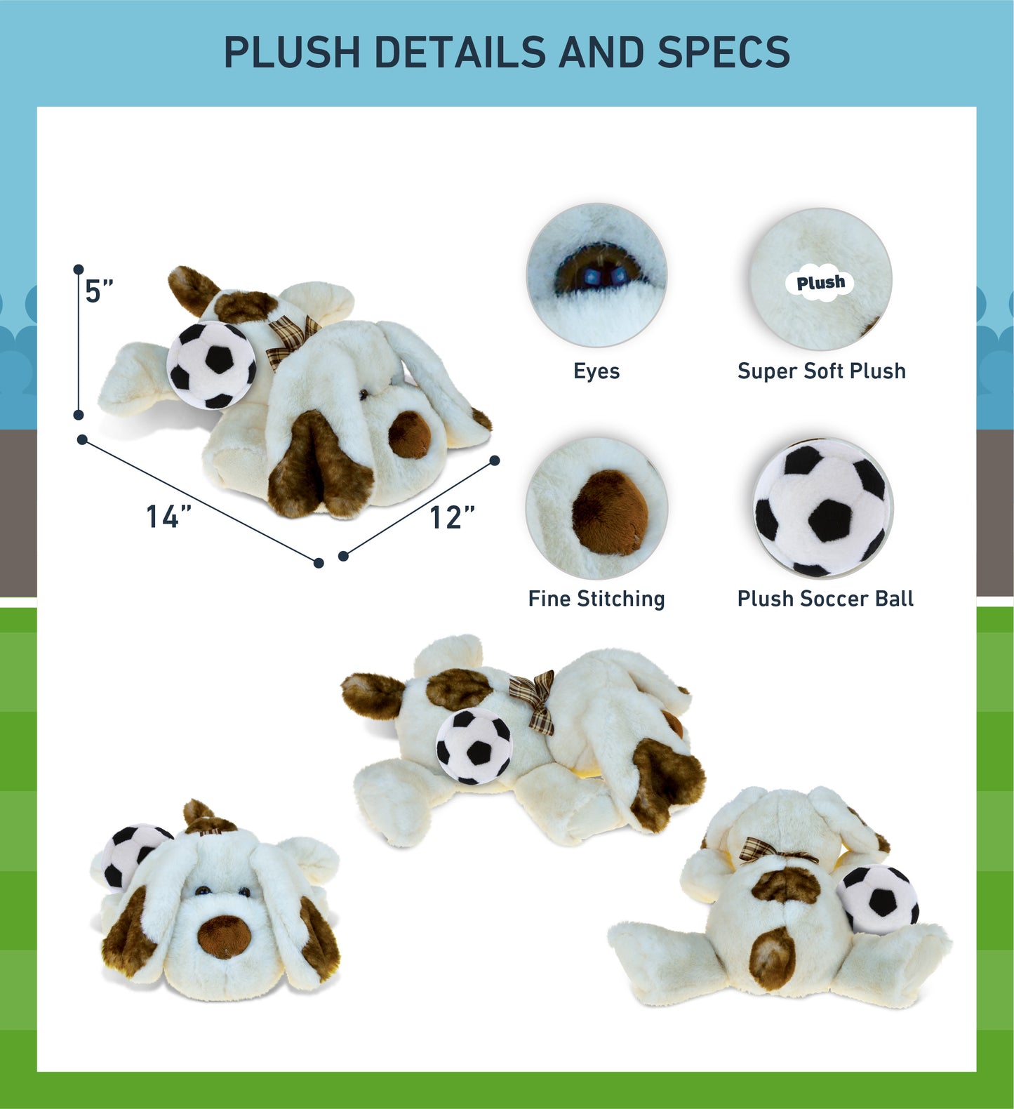 SUPER SOFT PLUSH - LYING DOG WITH SOCCER PLUSH
