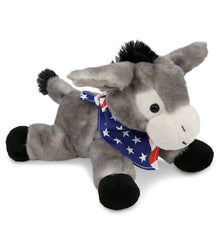 SUPER SOFT PLUSH - LYING GREY DONKEY WITH USA FLAG BANDANA