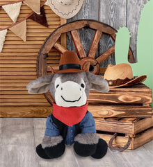 SUPER SOFT PLUSH - LYING GREY DONKEY COWBOY DRESS UP