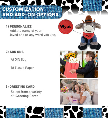 SUPER SOFT PLUSH - LYING GREY DONKEY COWBOY DRESS UP