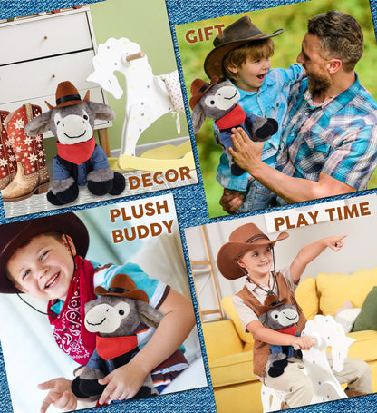 SUPER SOFT PLUSH - LYING GREY DONKEY COWBOY DRESS UP