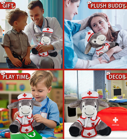 SUPER SOFT PLUSH - LYING GREY DONKEY NURSE DRESS UP