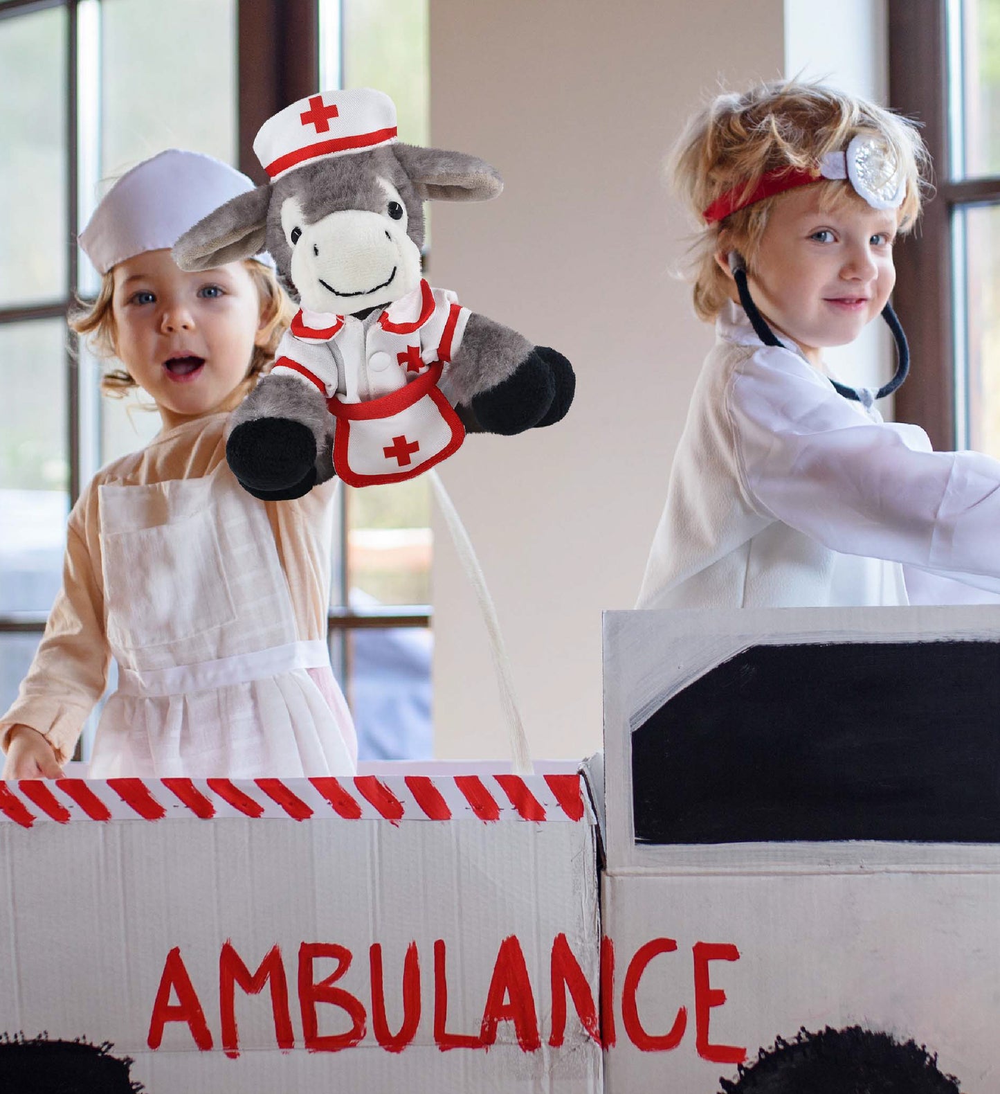 SUPER SOFT PLUSH - LYING GREY DONKEY NURSE DRESS UP
