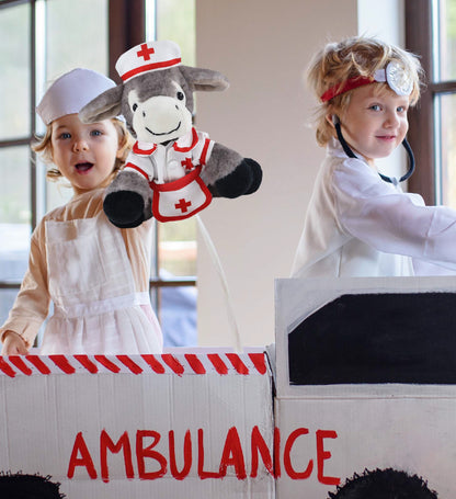 SUPER SOFT PLUSH - LYING GREY DONKEY NURSE DRESS UP