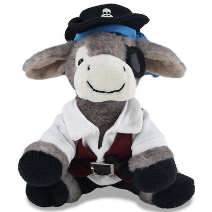 SUPER SOFT PLUSH - LYING GREY DONKEY WITH PIRATE DRESS UP