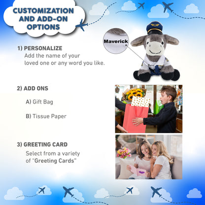 SUPER SOFT PLUSH - LYING GREY DONKEY WITH PILOT DRESS UP