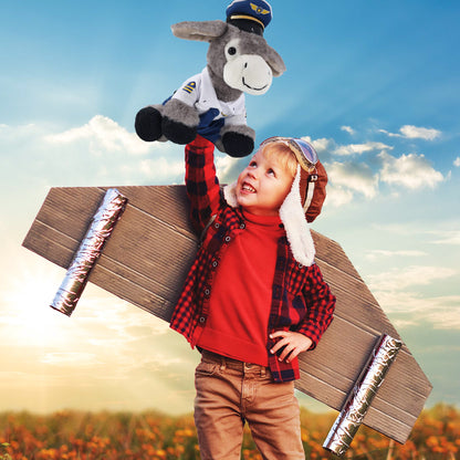 SUPER SOFT PLUSH - LYING GREY DONKEY WITH PILOT DRESS UP