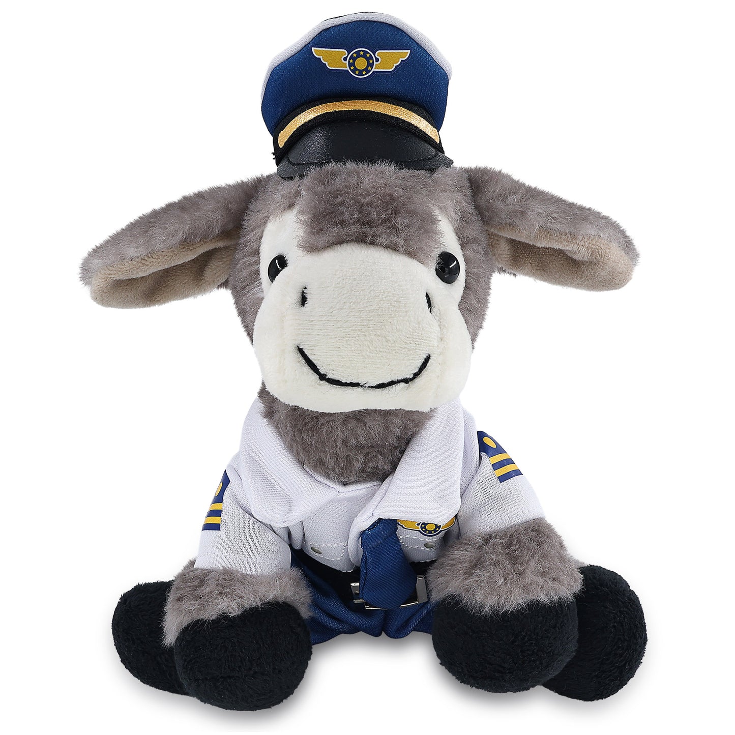 SUPER SOFT PLUSH - LYING GREY DONKEY WITH PILOT DRESS UP