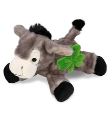 DolliBu Lying Grey Donkey Stuffed Animal with Green Plush Shamrock - 9 Inches