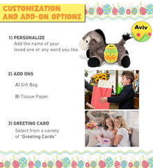 DolliBu Super Soft Lying Grey Donkey with Yellow Easter Egg Plush - 9 Inches