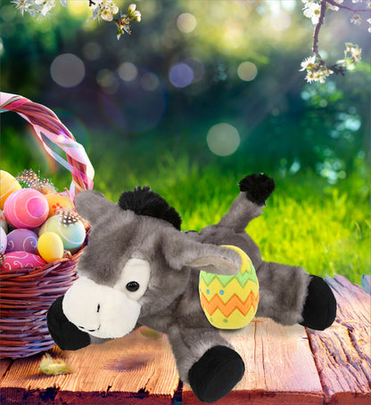 DolliBu Super Soft Lying Grey Donkey with Yellow Easter Egg Plush - 9 Inches