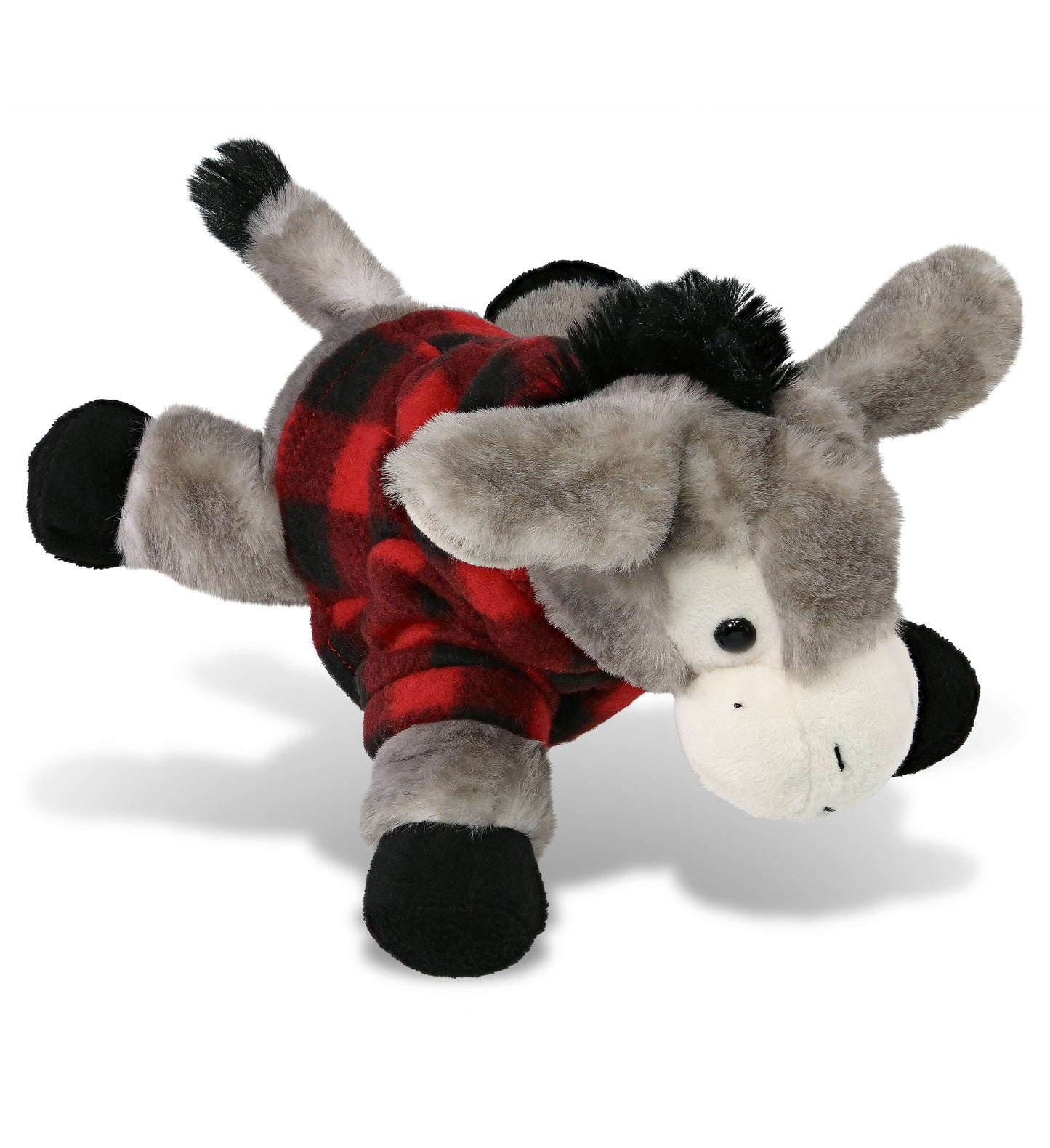 PLUSH RED PLAID HOODIE - SUPER SOFT PLUSH - LYING GREY DONKEY