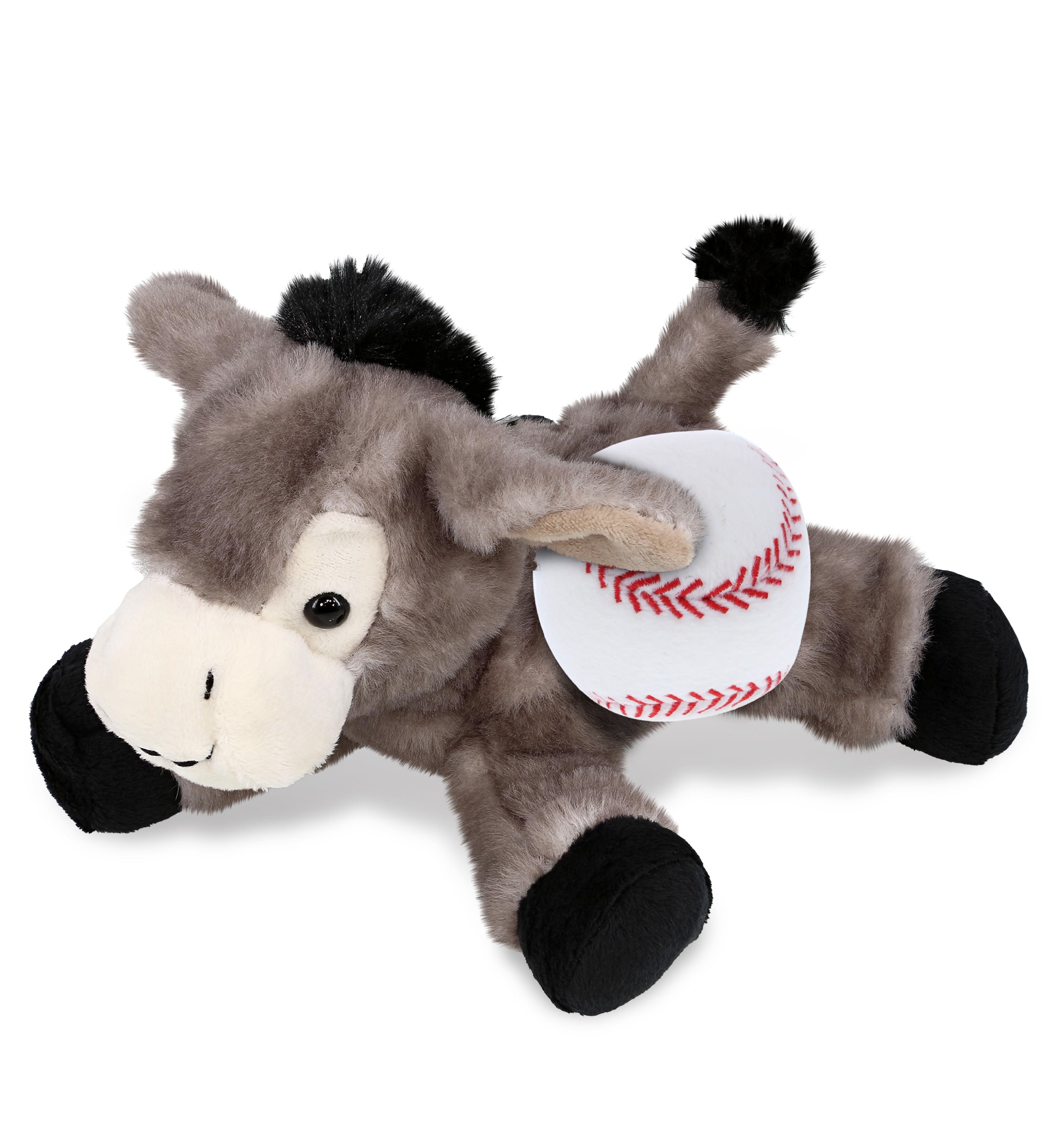 SUPER SOFT PLUSH - LYING GREY DONKEY WITH BASEBALL PLUSH