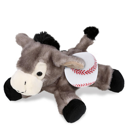 SUPER SOFT PLUSH - LYING GREY DONKEY WITH BASEBALL PLUSH