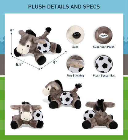 SUPER SOFT PLUSH - LYING GREY DONKEY WITH SOCCER PLUSH