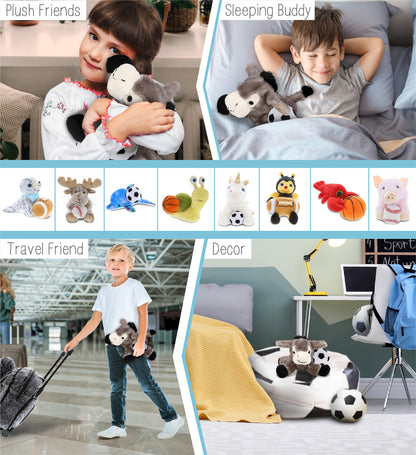 SUPER SOFT PLUSH - LYING GREY DONKEY WITH SOCCER PLUSH