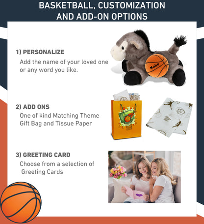 SUPER SOFT PLUSH - LYING GREY DONKEY WITH BASKETBALL PLUSH