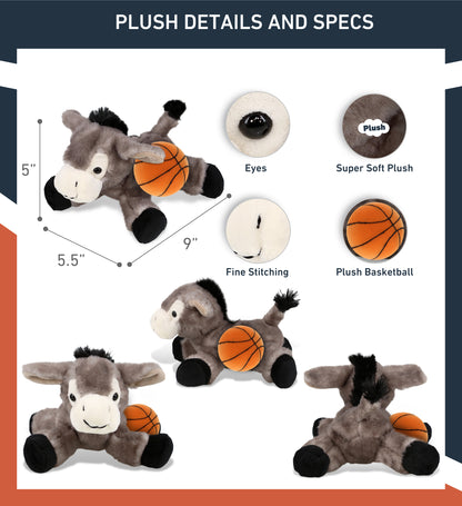 SUPER SOFT PLUSH - LYING GREY DONKEY WITH BASKETBALL PLUSH
